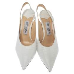 Pre Owned Jimmy Choo White Croc Embossed Leather Ivy Slingback Pumps Size 40