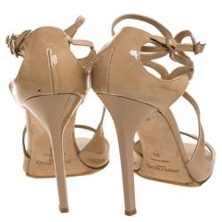 Pre Owned صندل جيمي تشو حزام كاحل لانس جلد لامع بيج مقاس 39