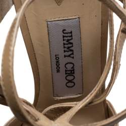 Pre Owned صندل جيمي تشو حزام كاحل لانس جلد لامع بيج مقاس 39