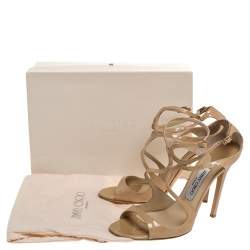 Pre Owned صندل جيمي تشو حزام كاحل لانس جلد لامع بيج مقاس 39