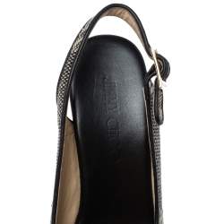 مملوكة مسبقًا Jimmy Choo Black Woven Fabric Prova Slingback Wedge Sandals Size 38.5