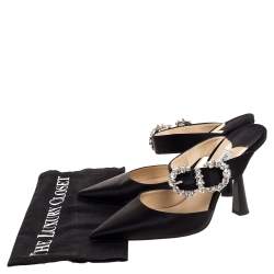 Pre Owned Jimmy Choo Black Satin Crystal Buckle Embellished Smokey Mules Size 38