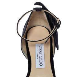 Pre Owned Jimmy Choo Black Satin Kirsty Bow Ankle Strap Ballet Flat Size 37.5