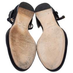 Pre Owned Jimmy Choo Black Satin Kirsty Bow Ankle Strap Ballet Flat Size 37.5