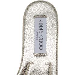 Pre Owned Jimmy Choo Gold Glitter Fabric Crystal Embellished Flat Slides Size 38
