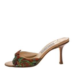 Jimmy Choo Multicolor Printed Satin Bow Slides Size 36
