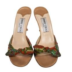 Jimmy Choo Multicolor Printed Satin Bow Slides Size 36