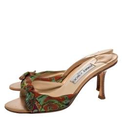 Jimmy Choo Multicolor Printed Satin Bow Slides Size 36