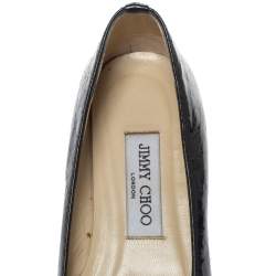 Jimmy Choo Black Python Print Patent Leather Laser Cut Ballet Flats Size 36.5