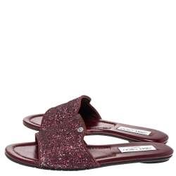 Pre Owned Jimmy Choo Burgundy Twilight Glitter Fabric Nanda Slide Flats Size 38.5