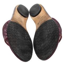 Pre Owned Jimmy Choo Burgundy Twilight Glitter Fabric Nanda Slide Flats Size 38.5