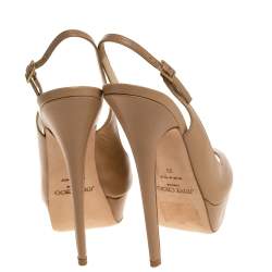 Pre Owned Jimmy Choo Beige Leather Peep Toe Slingback Platform Sandals Size 39