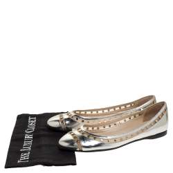 Jimmy Choo Metallic Silver Leather and Mesh Studded Wes Ballet Flats Size 38