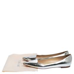 Pre Owned Jimmy Choo Metallic Silver Leather Attila Ballet Flats Size 38.5