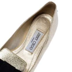 Jimmy Choo Metallic Gold Textured Leather Gala Bow Ballet Flats Size 37.5