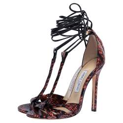 مملوكة مسبقًا صندل جيمي تشو ملتف حول الكاحل موتيف جلد و إيلبا أسود / برتقالى مقاس 37.5 