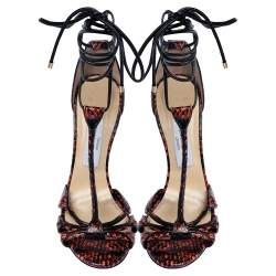 مملوكة مسبقًا صندل جيمي تشو ملتف حول الكاحل موتيف جلد و إيلبا أسود / برتقالى مقاس 37.5 