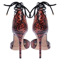 مملوكة مسبقًا صندل جيمي تشو ملتف حول الكاحل موتيف جلد و إيلبا أسود / برتقالى مقاس 37.5 