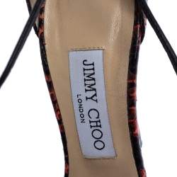 مملوكة مسبقًا صندل جيمي تشو ملتف حول الكاحل موتيف جلد و إيلبا أسود / برتقالى مقاس 37.5 