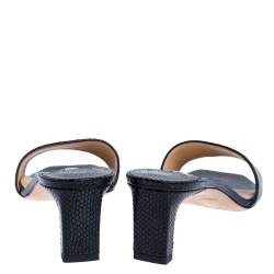 Pre Owned Jimmy Choo x Kaia Black Snakeskin Embossed Leather K-Slide Sandals Size 39
