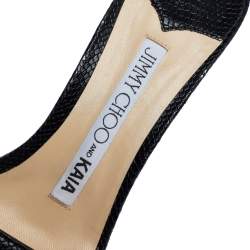 Pre Owned Jimmy Choo x Kaia Black Snakeskin Embossed Leather K-Slide Sandals Size 39