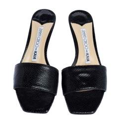 Pre Owned Jimmy Choo x Kaia Black Snakeskin Embossed Leather K-Slide Sandals Size 39