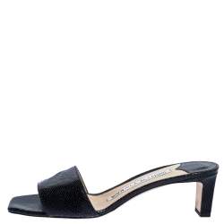Pre Owned Jimmy Choo x Kaia Black Snakeskin Embossed Leather K-Slide Sandals Size 39