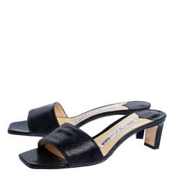 Pre Owned Jimmy Choo x Kaia Black Snakeskin Embossed Leather K-Slide Sandals Size 39