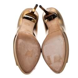 Pre Owned Jimmy Choo Metallic Gold Leather Peep Toe Platform Pumps Size 38.5