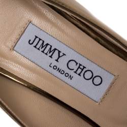 Pre Owned Jimmy Choo Metallic Gold Leather Peep Toe Platform Pumps Size 38.5