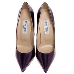 Pre Owned Jimmy Choo Metallic Purple Leather Abel Pointed Toe Pumps Size 40