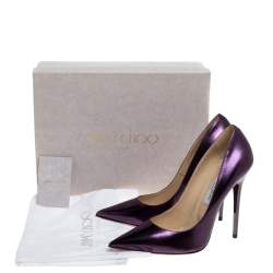 Pre Owned Jimmy Choo Metallic Purple Leather Abel Pointed Toe Pumps Size 40