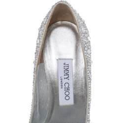 Pre Owned Jimmy Choo Silver Swarovski Crystal Embellished Leather Avril Pointed Toe Pumps Size 37