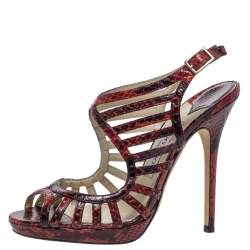 Pre Owned Jimmy Choo Red Python Keenan Python Platform Sandals Size 39