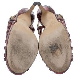 Pre Owned Jimmy Choo Red Python Keenan Python Platform Sandals Size 39