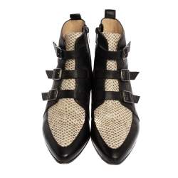 Pre Owned Jimmy Choo Black Leather and Snake Embossed Leather Marlin Ankle Boots Size 40