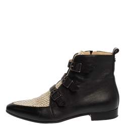 Pre Owned Jimmy Choo Black Leather and Snake Embossed Leather Marlin Ankle Boots Size 40