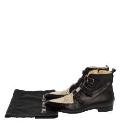 Pre Owned Jimmy Choo Black Leather and Snake Embossed Leather Marlin Ankle Boots Size 40