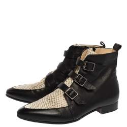 Pre Owned Jimmy Choo Black Leather and Snake Embossed Leather Marlin Ankle Boots Size 40