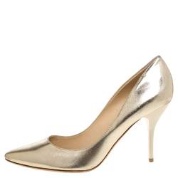 Pre Owned Jimmy Choo Metallic Gold Textured Leather Esme Almond Toe Pumps Size 42