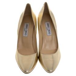 Pre Owned Jimmy Choo Metallic Gold Textured Leather Esme Almond Toe Pumps Size 42