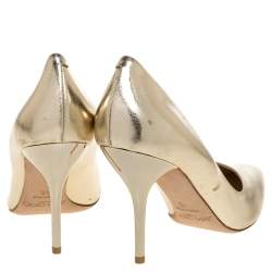 Pre Owned Jimmy Choo Metallic Gold Textured Leather Esme Almond Toe Pumps Size 42