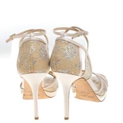 Jimmy Choo Cream Satin And Lace Fable Ankle Strap Sandals Size 39