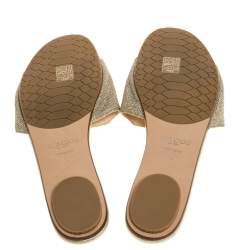 Pre Owned Jimmy Choo Metallic Gold Glitter Fabric Nanda Flat Slides Size 42