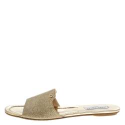 Pre Owned Jimmy Choo Metallic Gold Glitter Fabric Nanda Flat Slides Size 42