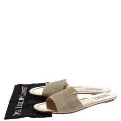 Pre Owned Jimmy Choo Metallic Gold Glitter Fabric Nanda Flat Slides Size 42
