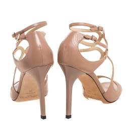 Jimmy Choo Beige Leather Lang Strappy Sandals Size 36