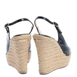 Pre Owned Jimmy Choo Black Patent Leather Polar Slingback Espadrille Wedge Sandals Size 37