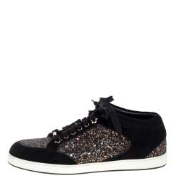 Pre Owned Jimmy Choo Black Glitter And Suede Miami Low Top Sneakers Size 40