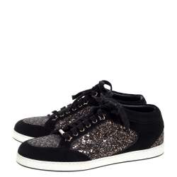 Pre Owned Jimmy Choo Black Glitter And Suede Miami Low Top Sneakers Size 40